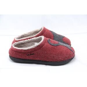LL Bean Daybreak Cat Scuffs Slippers Womens 9 Burgundy Red Wool Fleece Slides